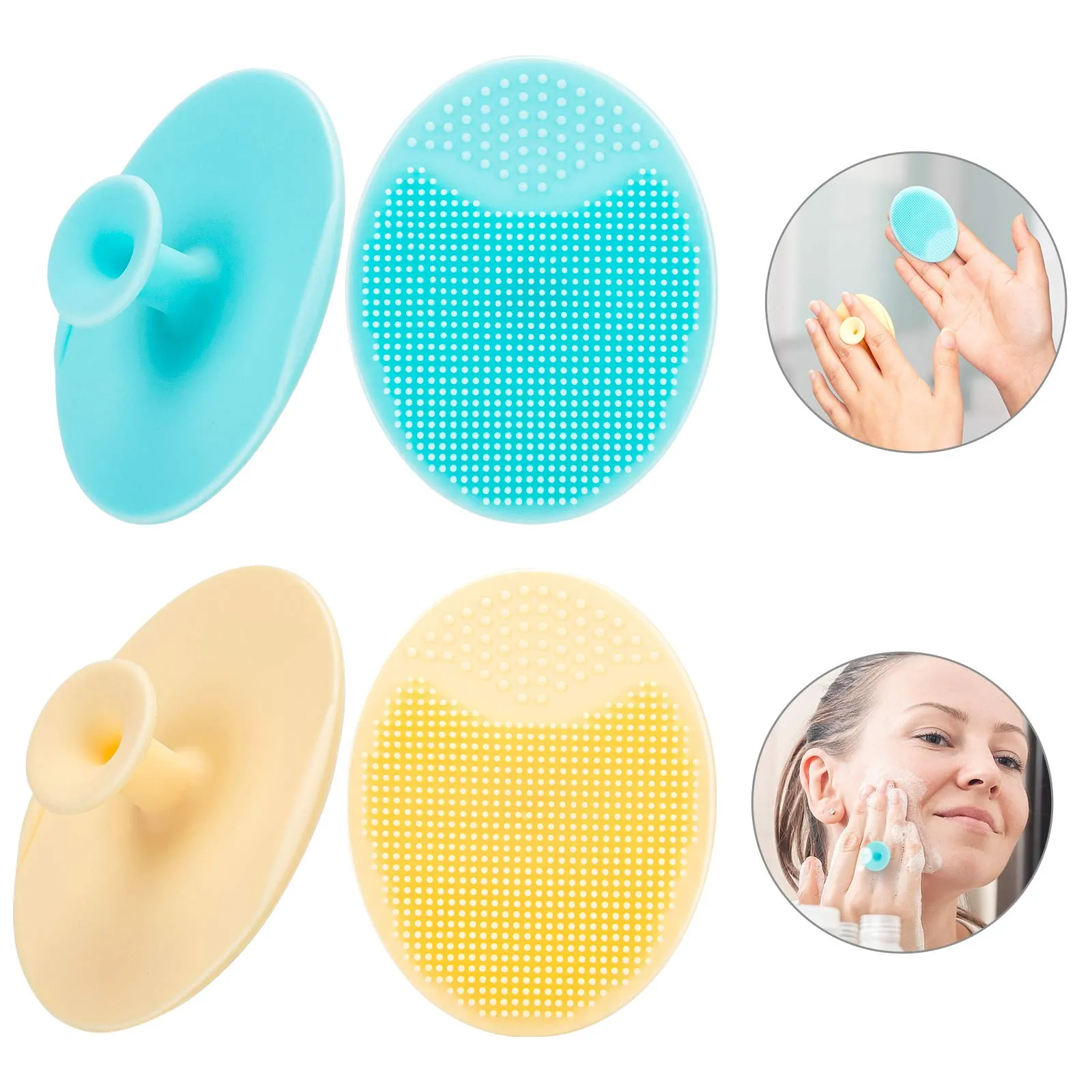 4 Pack Face Scrubber,JEXCULL Soft Silicone Facial Cleansing Brush Face Exfoliator Blackhead Acne Pore Pad Cradle Cap Face Wash Brush for Deep Cleaning Skin Care,Blue2   yellow2 Blue Yellow