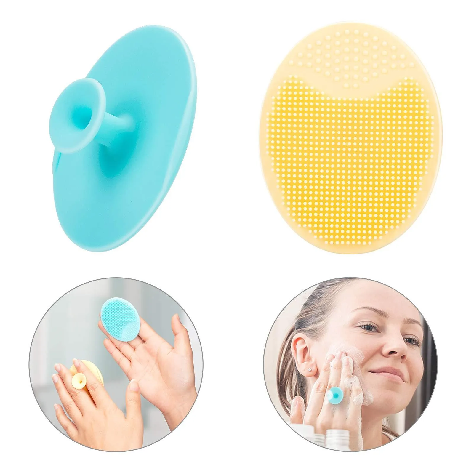 4 Pack Face Scrubber,JEXCULL Soft Silicone Facial Cleansing Brush Face Exfoliator Blackhead Acne Pore Pad Cradle Cap Face Wash Brush for Deep Cleaning Skin Care,Blue2   yellow2 Blue Yellow