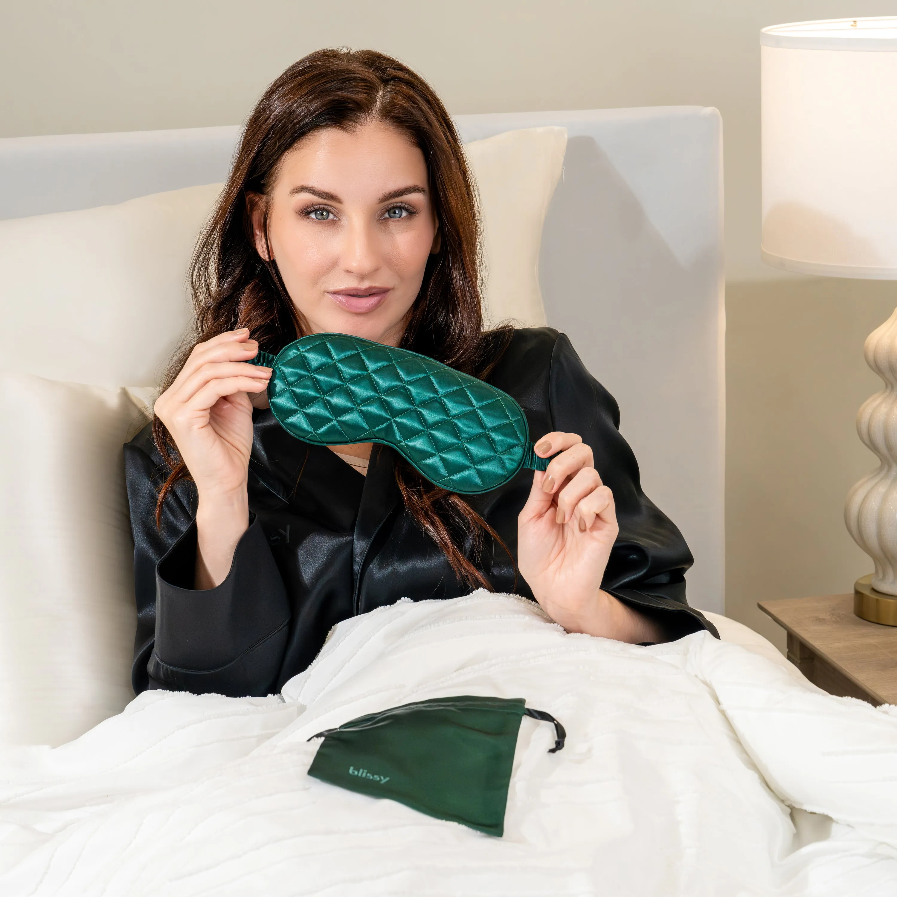 Sleep Mask - Emerald - Diamond Quilted